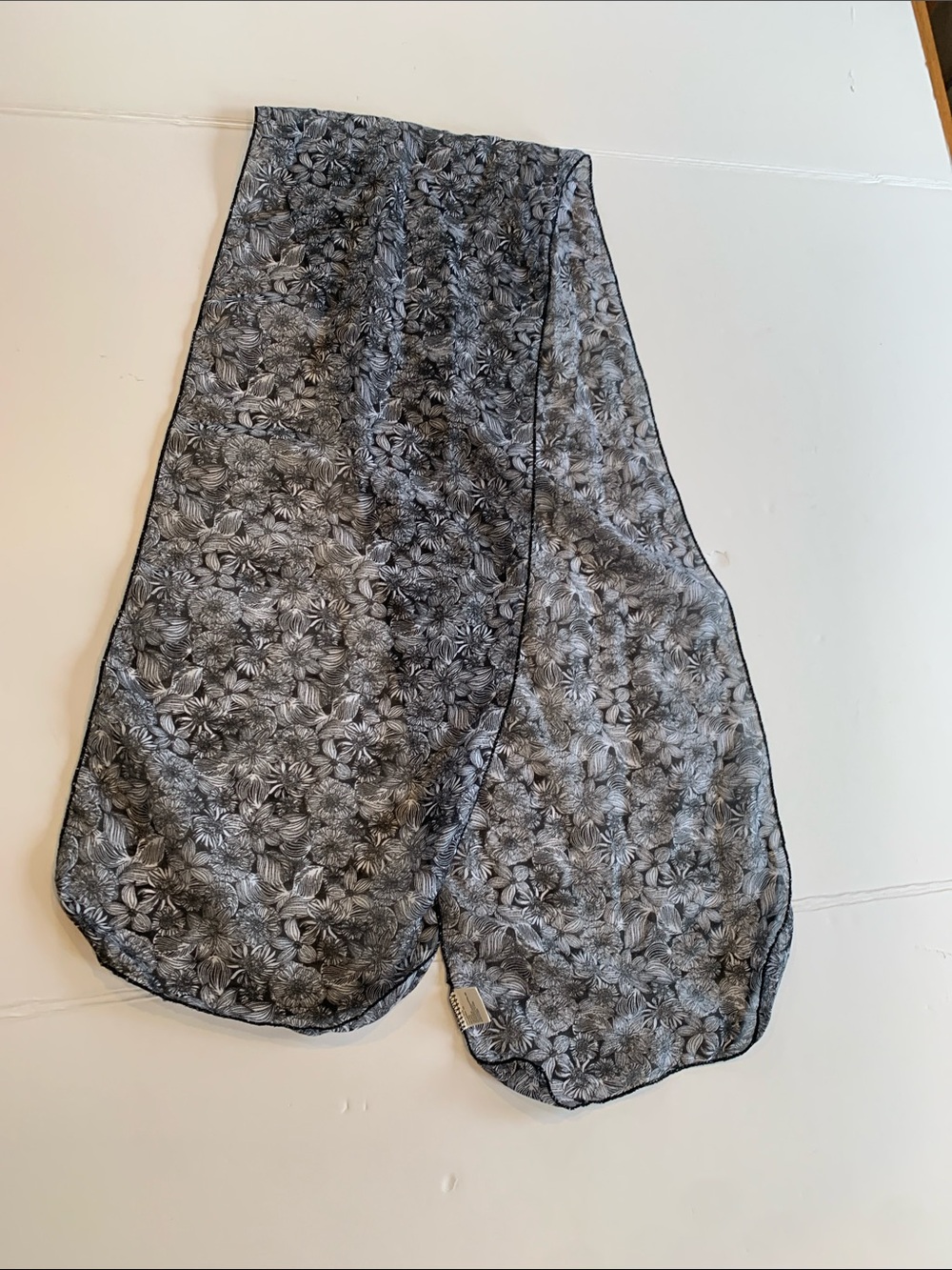 Women’s Lightweight Semi-Sheer Black and Gray Botanical Floral Accessory Scarf - Picture 4 of 6